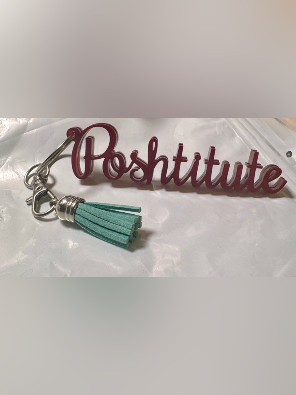 Hand crafted by me acrylic double layer Poshtitue Key chain/bag charm w/tassel